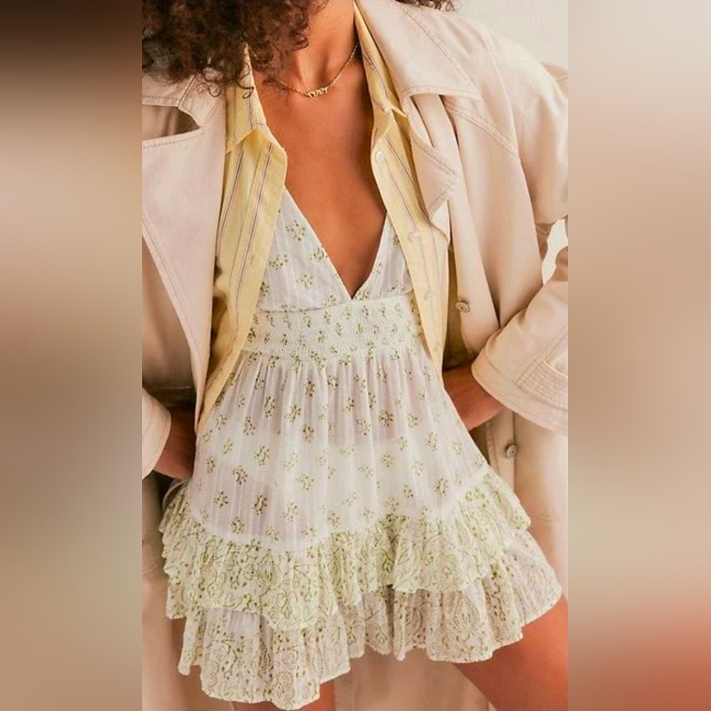 Free People Happy Hour Boho Printed Mini Slip Dress